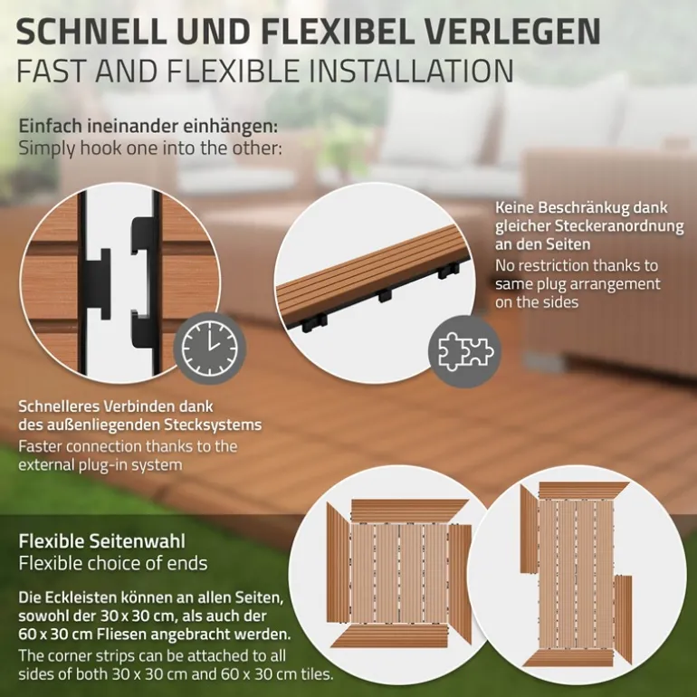 WPC Abschlussleiste 38x2x7,5 cm für WPC Bodenfliese Ecke links Hellbraun ML-Design