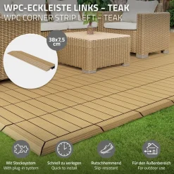 WPC Abschlussleiste 38x2x7,5 cm für WPC Bodenfliese Ecke links Teak ML-Design