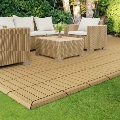 WPC Abschlussleiste 38x2x7,5 cm für WPC Bodenfliese Ecke links Teak ML-Design
