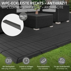 WPC Abschlussleiste 38x2x7,5 cm für WPC Bodenfliese Ecke rechts Anthrazit ML-Design