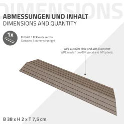 WPC Abschlussleiste 38x2x7,5 cm für WPC Bodenfliese Ecke rechts Dunkelbraun ML-Design