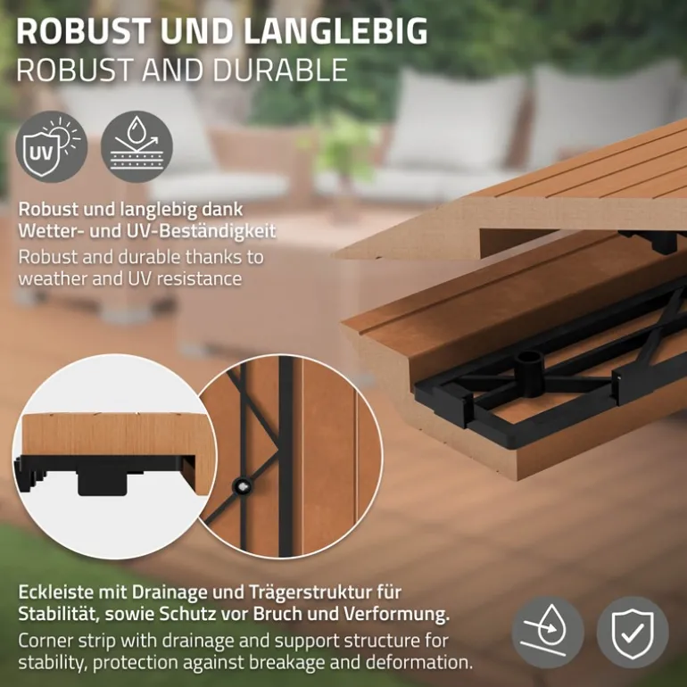 WPC Abschlussleiste 38x2x7,5 cm für WPC Bodenfliese Ecke rechts Hellbraun ML-Design