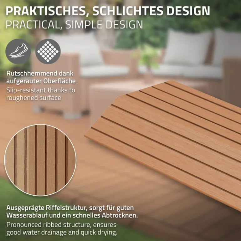 WPC Abschlussleiste 38x2x7,5 cm für WPC Bodenfliese Ecke rechts Hellbraun ML-Design