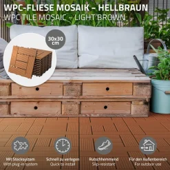 WPC Terrassenfliesen 30x30 cm 11er Set für 1m² Anthrazit in Holzoptik Mosaik mit Drainage und Klicksystem