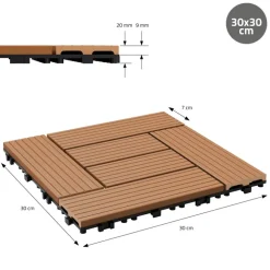 WPC Terrassenfliesen 30x30 cm 11er Set für 1m² Anthrazit in Holzoptik Mosaik mit Drainage und Klicksystem