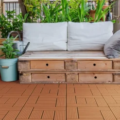 WPC Terrassenfliesen 30x30 cm 11er Set für 1m² Anthrazit in Holzoptik Mosaik mit Drainage und Klicksystem