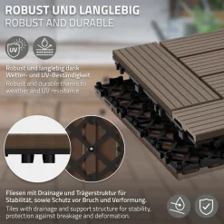 WPC Terrassenfliesen 30x30 cm 11er Set für 1m² Dunkelbraun in Holzoptik Mosaik mit Drainage und Klicksystem