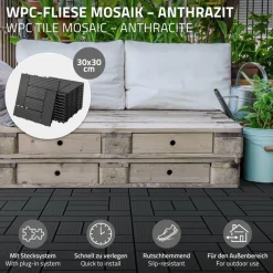 WPC Terrassenfliesen 30x30 cm 11er Set für 1m² Hellbraun in Holzoptik Mosaik mit Drainage und Klicksystem