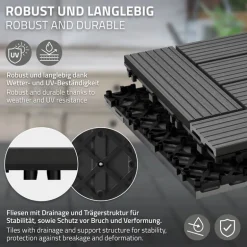 WPC Terrassenfliesen 30x30 cm 11er Set für 1m² Hellbraun in Holzoptik Mosaik mit Drainage und Klicksystem