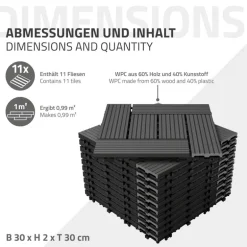 WPC Terrassenfliesen 30x30 cm 11er Set für 1m² Hellbraun in Holzoptik Mosaik mit Drainage und Klicksystem
