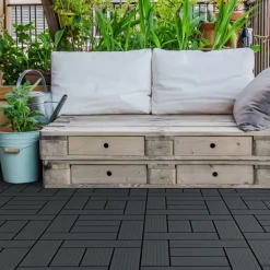 WPC Terrassenfliesen 30x30 cm 11er Set für 1m² Hellbraun in Holzoptik Mosaik mit Drainage und Klicksystem