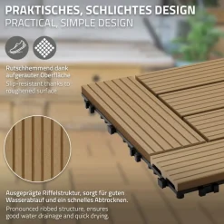 WPC Terrassenfliesen 30x30 cm 11er Set für 1m² Teak in Holzoptik Mosaik mit Drainage und Klicksystem