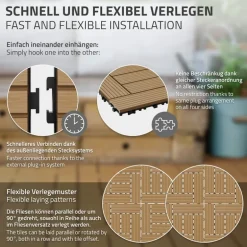WPC Terrassenfliesen 30x30 cm 11er Set für 1m² Teak in Holzoptik Mosaik mit Drainage und Klicksystem
