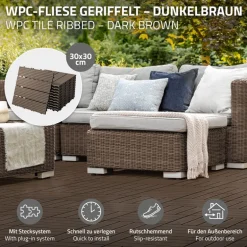 WPC Terrassenfliesen 30x30 cm 22er Set für 2m² Dunkelbraun in Holzoptik Balkon Bodenbelag mit Drainage und Klicksystem Terrassendielen Balkonfliesen
