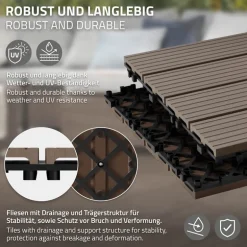 WPC Terrassenfliesen 30x30 cm 22er Set für 2m² Dunkelbraun in Holzoptik Balkon Bodenbelag mit Drainage und Klicksystem Terrassendielen Balkonfliesen