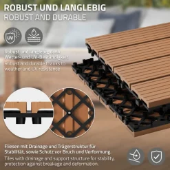 WPC Terrassenfliesen 30x30 cm 22er Set für 2m² Hellbraun in Holzoptik Balkon Bodenbelag mit Drainage und Klicksystem Terrassendielen Balkonfliesen