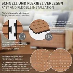WPC Terrassenfliesen 30x30 cm 22er Set für 2m² Hellbraun in Holzoptik Balkon Bodenbelag mit Drainage und Klicksystem Terrassendielen Balkonfliesen