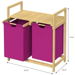 Wäschekorb Wäschesammler aus Bambus mit zwei Fächern in Magenta 2x30 Liter ML-Design