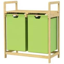 Wäschekorb Wäschesammler aus Bambus mit zwei Fächern in Olive 2x30 Liter ML-Design