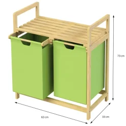 Wäschekorb Wäschesammler aus Bambus mit zwei Fächern in Olive 2x30 Liter ML-Design