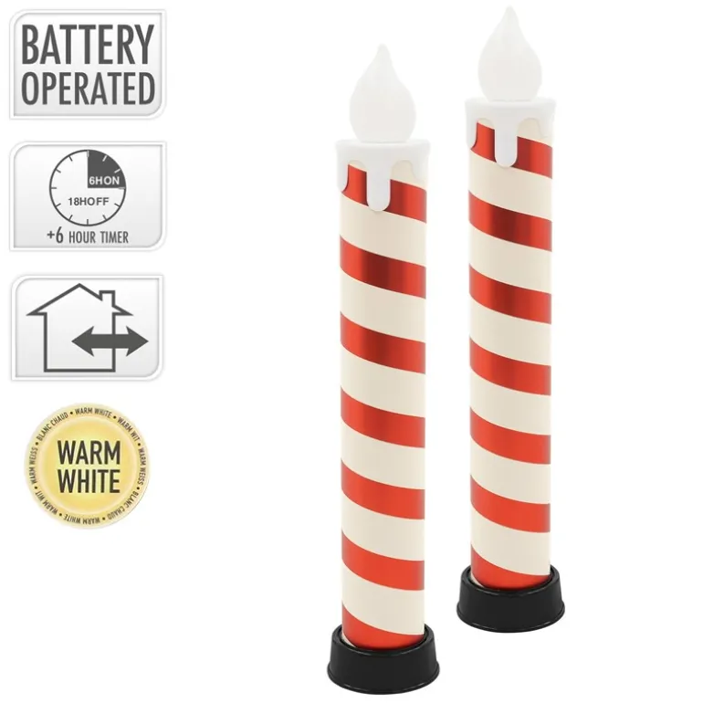 2x LED Flackernden Kerzen Weiß-Rot 82 cm Leuchtkerze mit Timer Innen & Außen