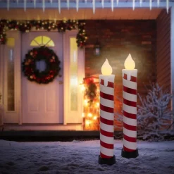 2x LED Flackernden Kerzen Weiß-Rot 82 cm Leuchtkerze mit Timer Innen & Außen