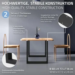 2x Tischbeine  Tischkufen aus Vierkantprofilen 60x72 cm Schwarz pulverbeschichtete Stahl