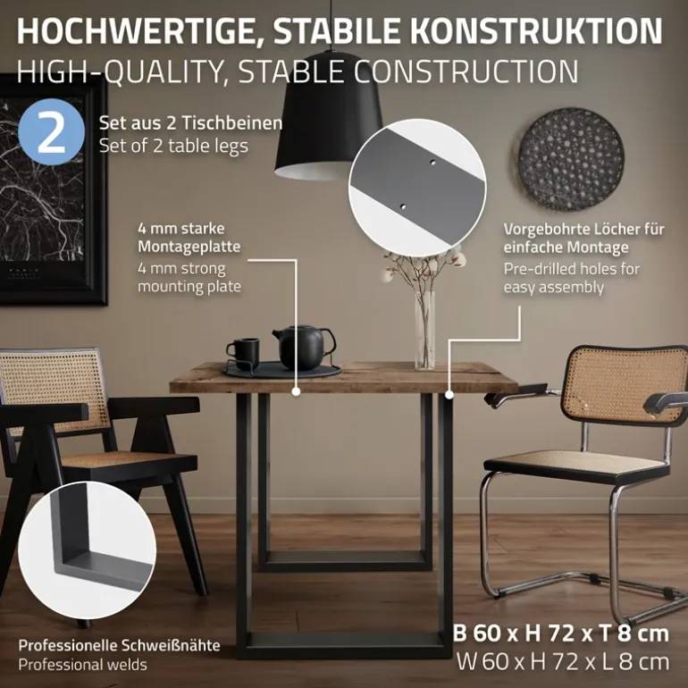 2x Tischbeine Tischkufen aus Vierkantprofilen 60x72 cm Anthrazit pulverbeschichtete Stahl