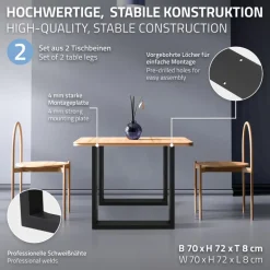 2x Tischbeine Tischkufen aus Vierkantprofilen 70x72 cm Schwarz, pulverbeschichtete Stahl