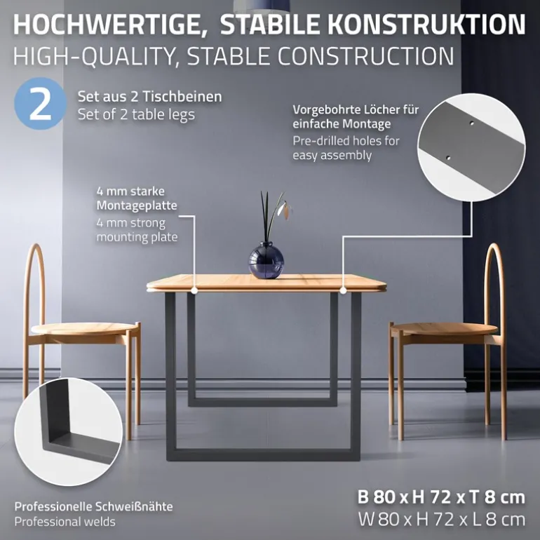 2x Tischbeine Tischkufen aus Vierkantprofilen 80x72 cm Anthrazit pulverbeschichtete Stahl