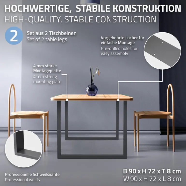 2x Tischbeine Tischkufen aus Vierkantprofilen 90x72 cm Anthrazit pulverbeschichtete Stahl