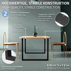 2x Tischbeine Tischkufen aus Vierkantprofilen 90x72 cm,Schwarz pulverbeschichtete Stahl