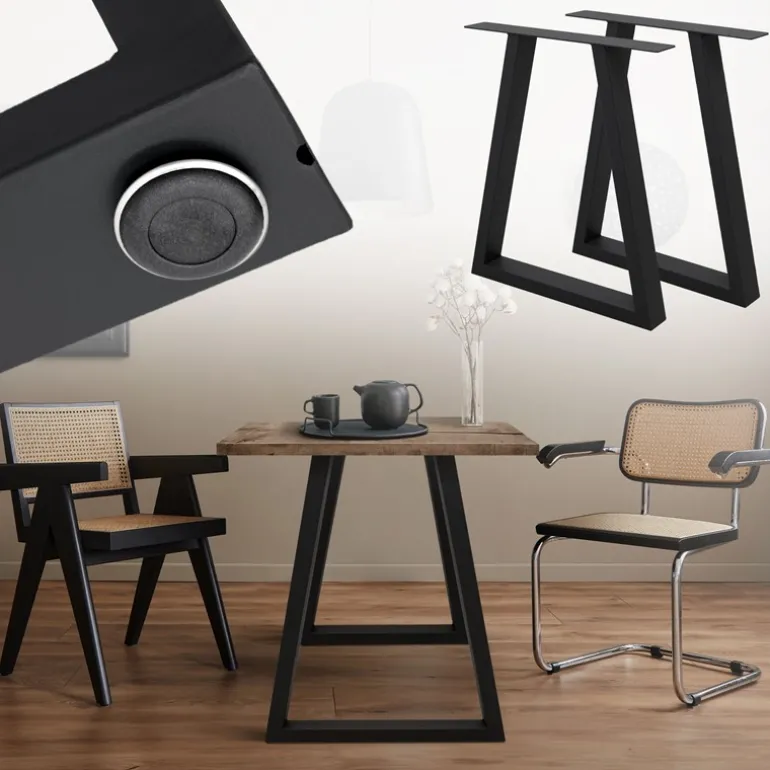 2x Tischbeine Trapez Design 60x72 cm Schwarz pulverbeschichtete Stahl Tischgestell für Esstisch Schreibtisch