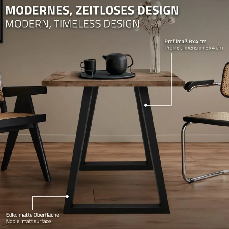 2x Tischbeine Trapez Design 60x72 cm Schwarz pulverbeschichtete Stahl Tischgestell für Esstisch Schreibtisch