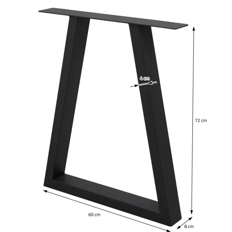 2x Tischbeine Trapez Design 60x72 cm Schwarz pulverbeschichtete Stahl Tischgestell für Esstisch Schreibtisch