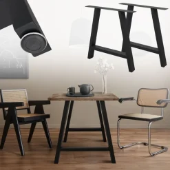 2x Tischkufen A-Form 70x72 cm Schwarz aus pulverbeschichtetem Stahl Tischgestell für Esstisch und Schreibtisch