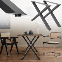 2x Tischkufen X-Design 60x72 cm Anthrazit pulverbeschichtete Stahl Tischgestell für Esstisch & Schreibtisch