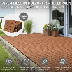 2x WPC Terrassenfliesen 30x30 cm 11er Spar Set für 1m² Hellbraun in Holzoptik Bodenbelag mit Drainage und Klicksystem