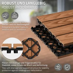 2x WPC Terrassenfliesen 30x30 cm 11er Spar Set für 1m² Hellbraun in Holzoptik Bodenbelag mit Drainage und Klicksystem