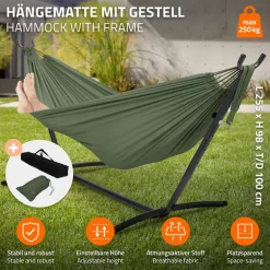 XXL Hängematte mit Stahlgestell bis 250 kg Khaki inkl. Tragetasche ML-Design