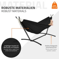 XXL Hängematte mit Stahlgestell bis 250 kg Schwarz inkl. Tragetasche ML-Design