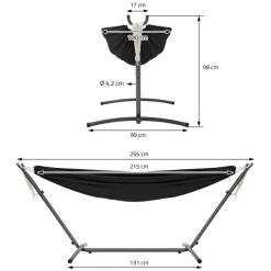 XXL Hängematte mit Stahlgestell bis 250 kg Schwarz inkl. Tragetasche ML-Design