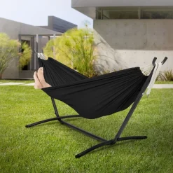 XXL Hängematte mit Stahlgestell bis 250 kg Schwarz inkl. Tragetasche ML-Design
