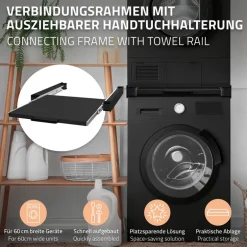 Zwischenbaurahmen für Waschmaschine Verbindungsrahmen mit ausziehbarer Ablage 60x60 cm in Schwarz ML-Design