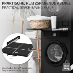 Zwischenbaurahmen für Waschmaschine Verbindungsrahmen mit ausziehbarer Ablage 60x60 cm in Schwarz ML-Design