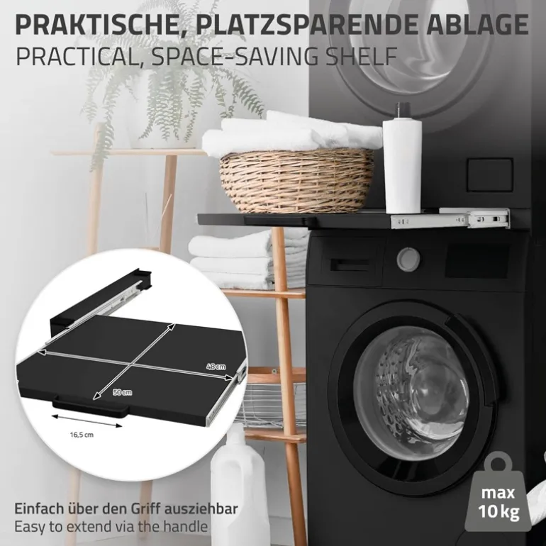 Zwischenbaurahmen für Waschmaschine Verbindungsrahmen mit ausziehbarer Ablage 60x60 cm in Schwarz ML-Design