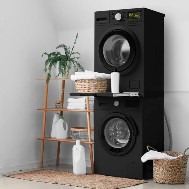 Zwischenbaurahmen für Waschmaschine Verbindungsrahmen mit ausziehbarer Ablage 60x60 cm in Schwarz ML-Design