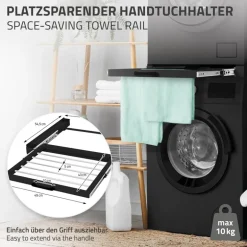 Zwischenbaurahmen für Waschmaschine Verbindungsrahmen mit ausziehbarer Wäscheleine 60,5x54,5 cm in Schwarz ML-Design