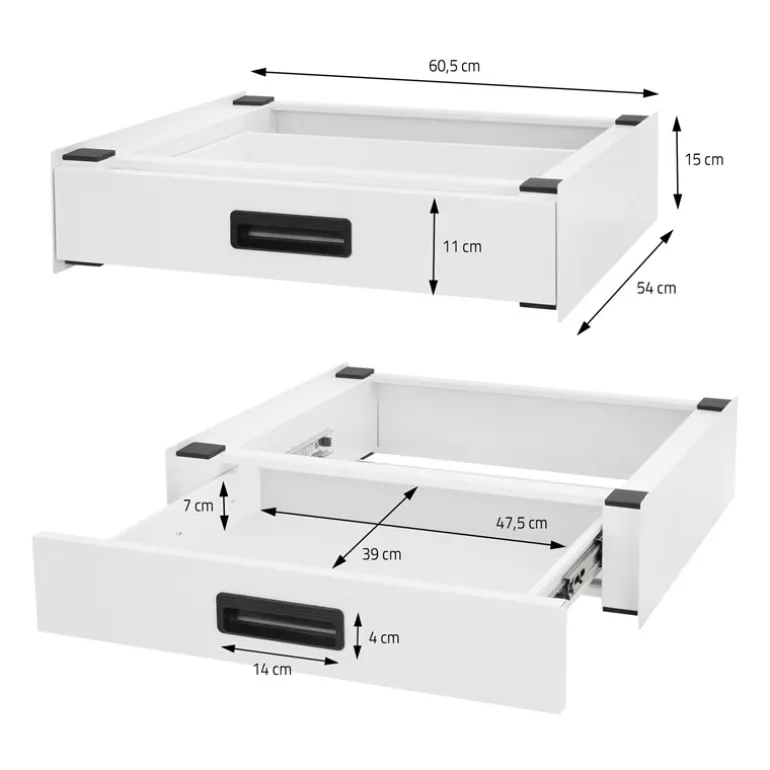 Zwischenbaurahmen für Waschmaschine Verbindungsrahmen mit Schublade 60,5x54 cm in Weiß ML-Design